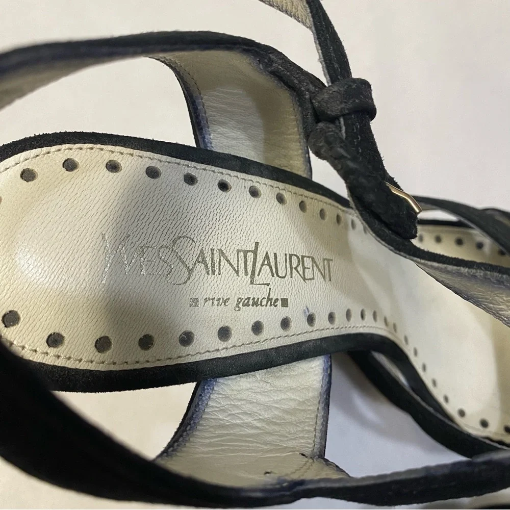 Yves Saint Laurent YSL Platform Wedge Heels Size 8 Suede Rive Gauche Designer